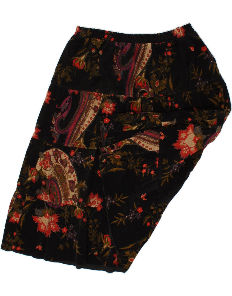 VINTAGE Womens A-Line Skirt EU 44 XL W34 Black Floral Cotton Vintage Vintage and Second-Hand Vintage from Messina Hembry 