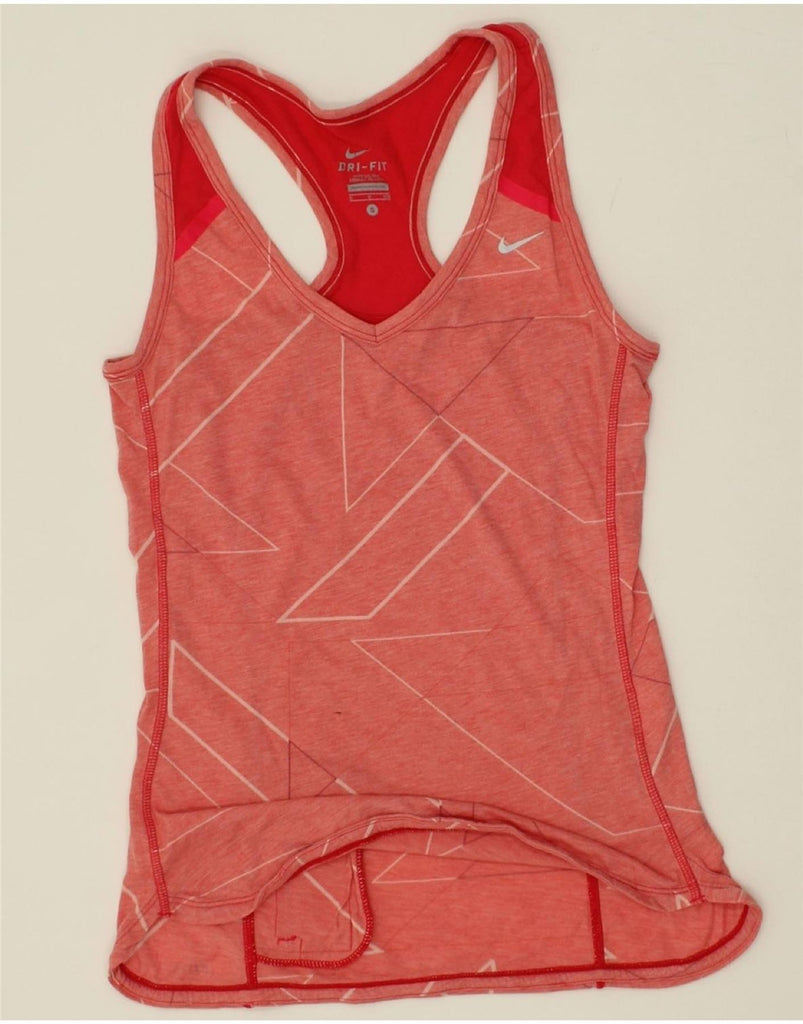 NIKE Womens Dri Fit Vest Top UK 8 Small Red Geometric Vintage Nike and Second-Hand Nike from Messina Hembry 
