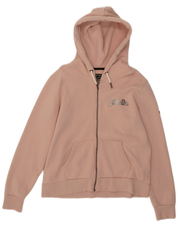 Superdry Womens Graphic Zip Hoodie Sweater UK 14 Large Pink Cotton