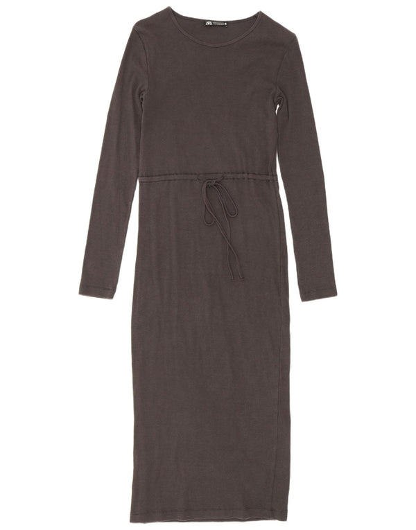 Zara Womens Long Sleeve Maxi Dress UK 4 XS Grey