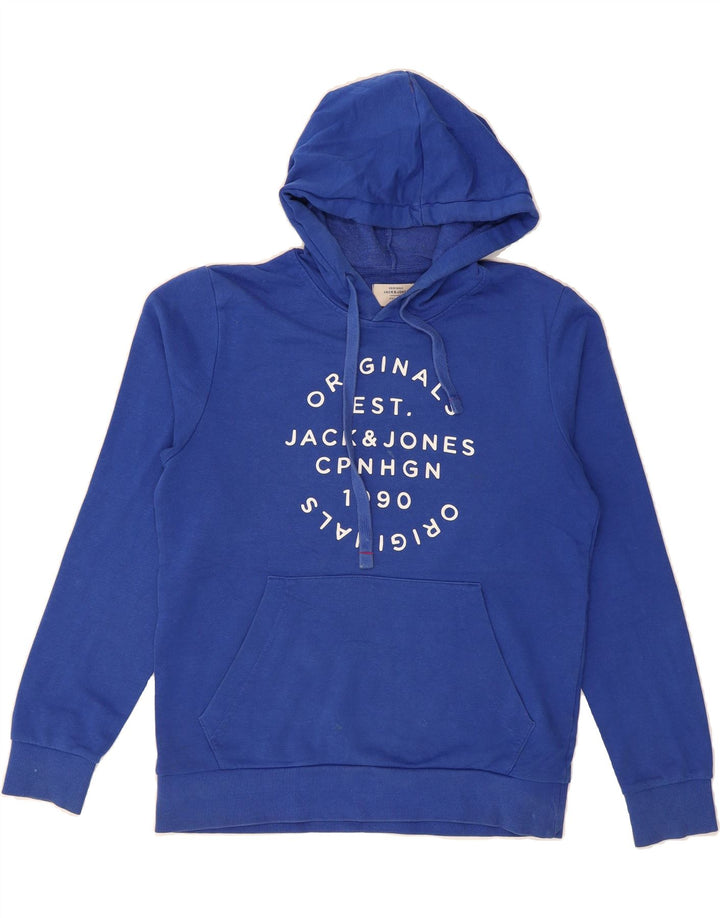 JACK & JONES Mens Graphic Hoodie Jumper Small Blue Cotton Vintage Jack & Jones and Second-Hand Jack & Jones from Messina Hembry 