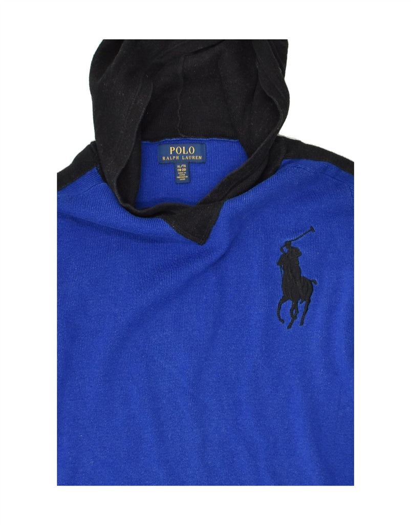 POLO RALPH LAUREN Boys Hooded Crew Neck Jumper Sweater 15-16 Years XL Blue | Vintage Polo Ralph Lauren | Thrift | Second-Hand Polo Ralph Lauren | Used Clothing | Messina Hembry 