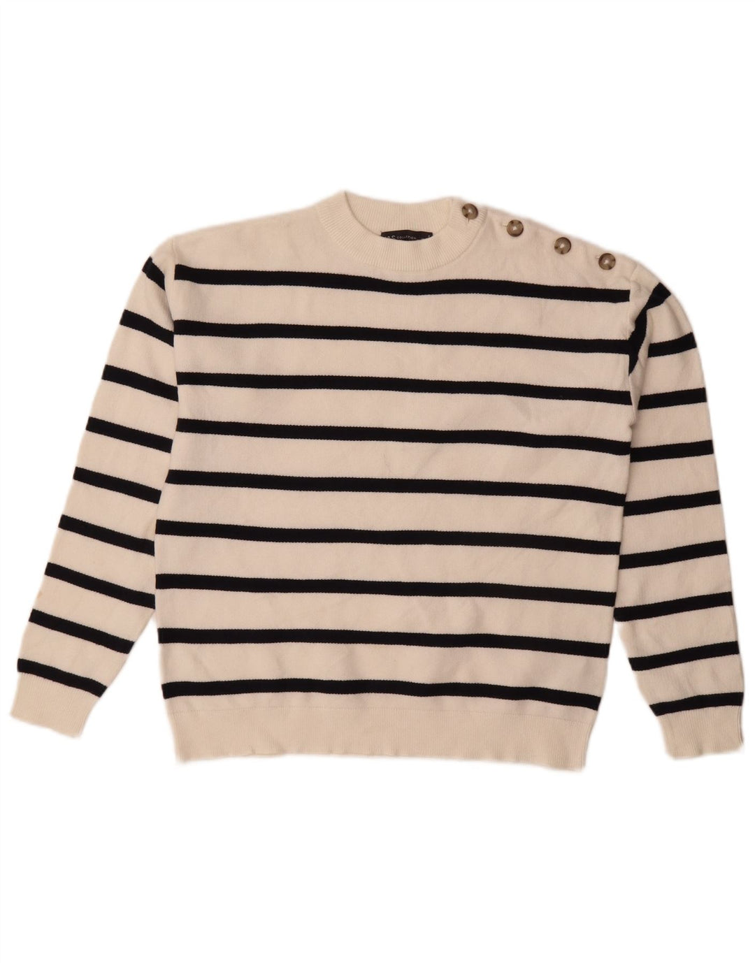 Marks & Spencer Womens Crew Neck Jumper Sweater UK 10 Small White Striped