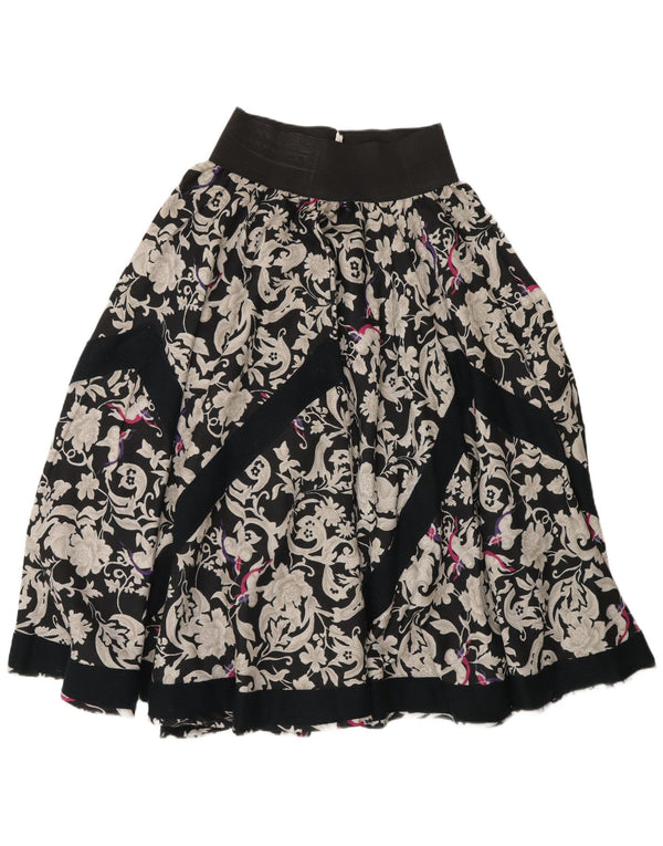 Vintage Womens Flared Skirt Medium W26 Black Floral Viscose