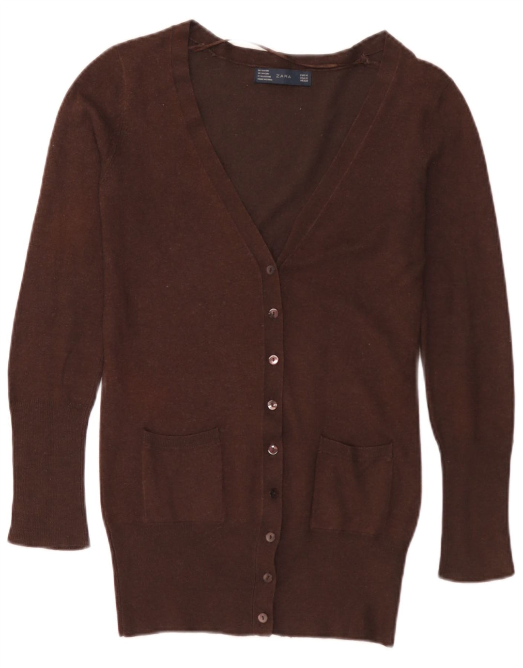 Zara Womens Cardigan Sweater UK 12 Medium Brown Rayon