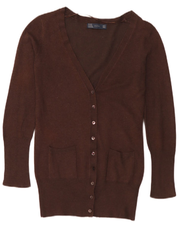 Zara Womens Cardigan Sweater UK 12 Medium Brown Rayon