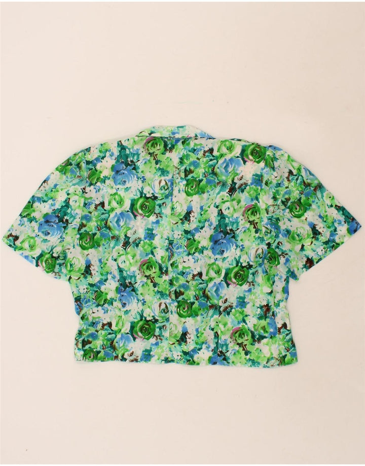 VINTAGE Womens Short Sleeve 4 Button Blazer Jacket IT 50 XL Green Floral Vintage Vintage and Second-Hand Vintage from Messina Hembry 
