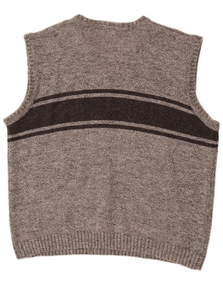 Vintage Mens Vest Tank Top XL Grey Striped
