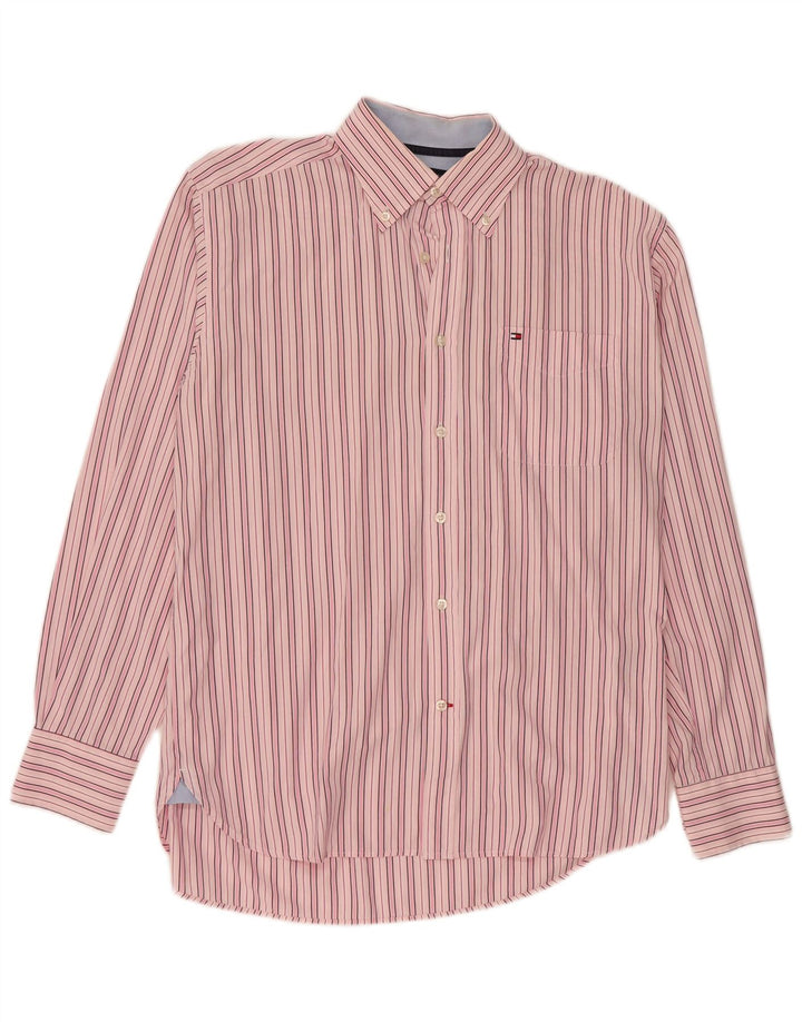 Tommy Hilfiger Mens Shirt Medium Pink Striped Cotton