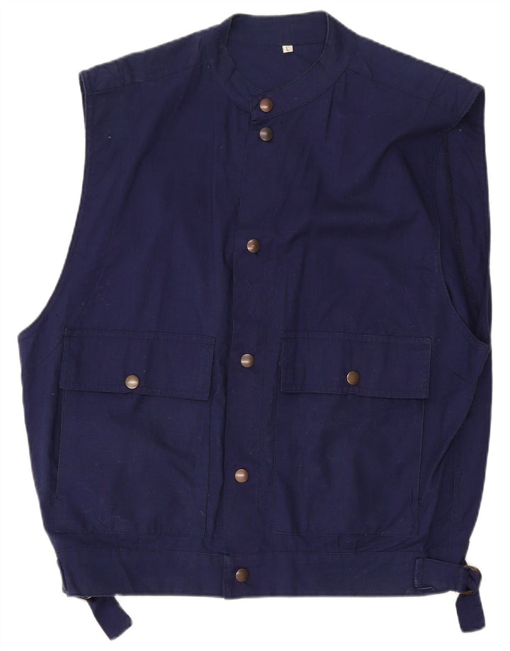 Vintage Mens Gilet UK 40 Large Navy Blue Cotton