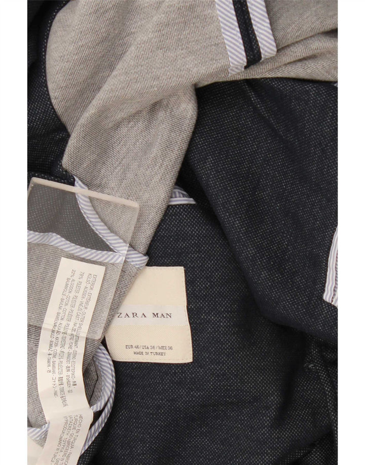 Zara Mens 2 Button Blazer Jacket EU 46 Small Navy Blue Polyester