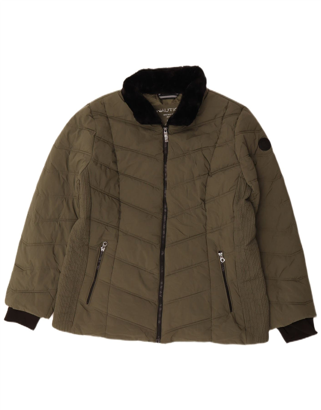 NAUTICA Womens Padded Jacket UK 20 2XL Khaki Polyester