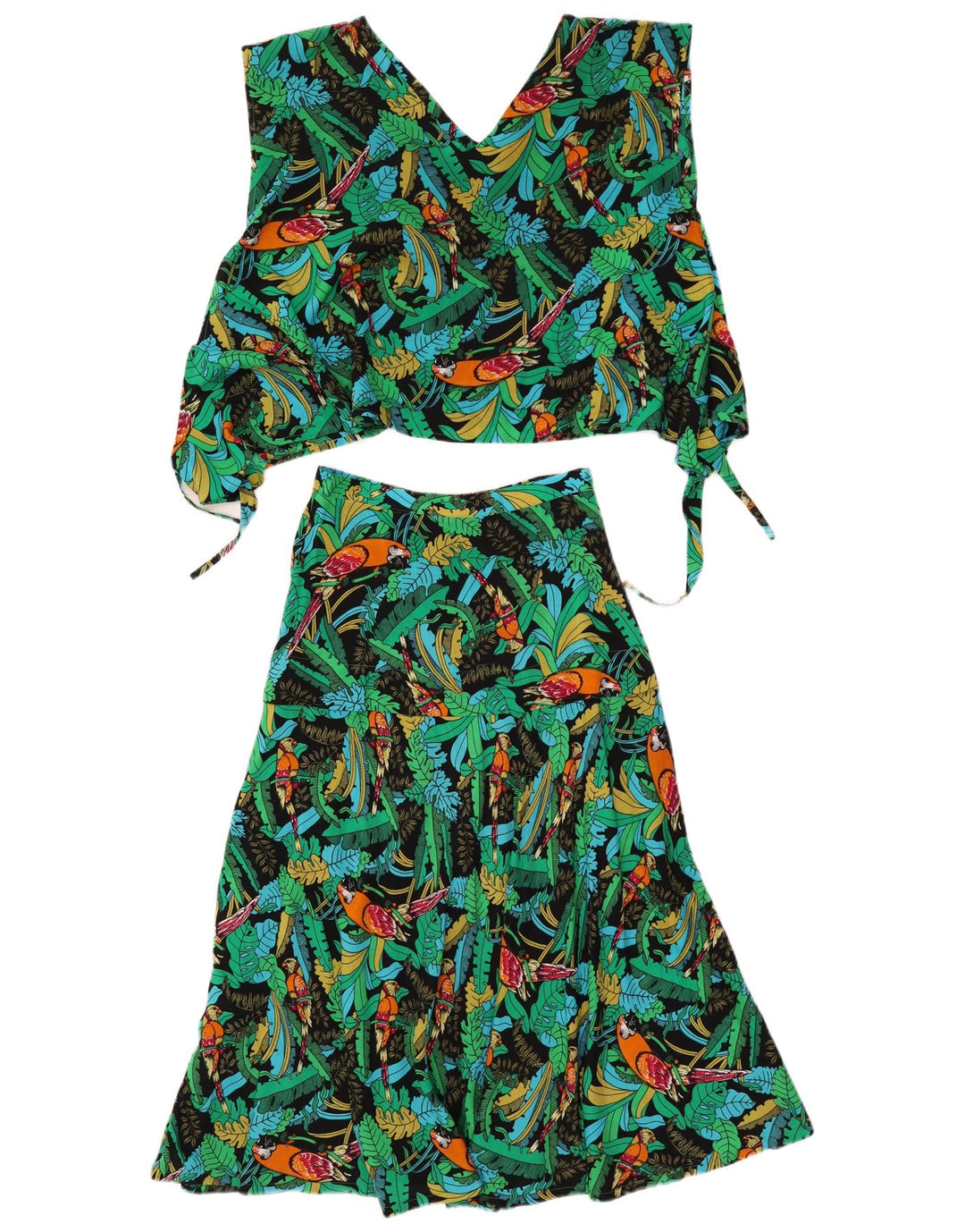 Vintage Womens 2 Piece Skirt Set Medium W26  Green Floral Hawaiian