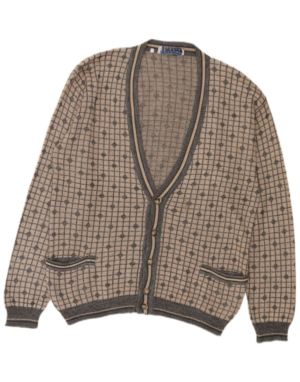 Spazio Mens Cardigan Sweater IT 52 Large Beige Check Cotton