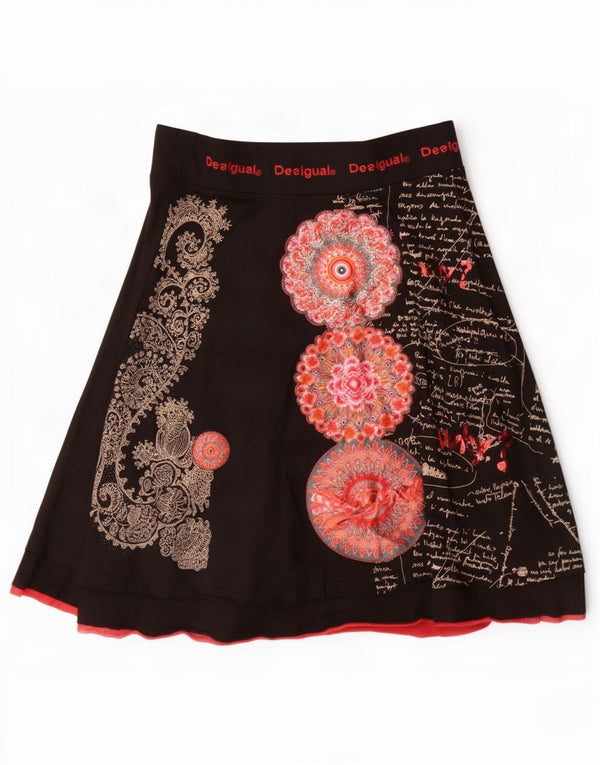 Desigual Womens Graphic A-Line Skirt Small W28 Black Paisley Cotton