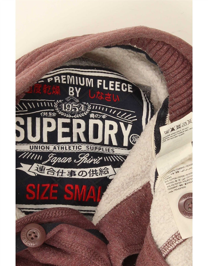 Superdry Mens Button Neck Sweatshirt Jumper Small Burgundy Cotton