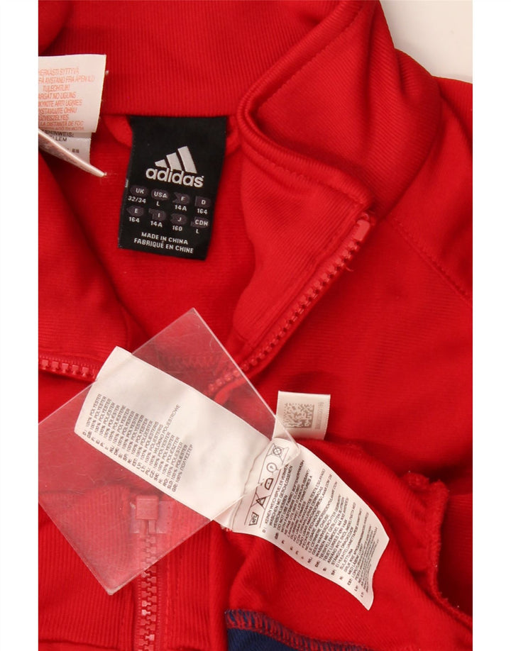 Adidas Boys Tracksuit Top Jacket 13-14 Years Red Colourblock Polyester