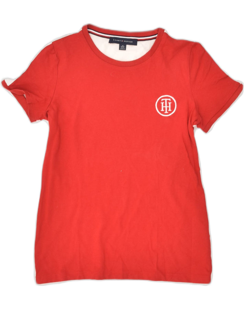 TOMMY HILFIGER Womens T-Shirt Top UK 6 XS Red Colourblock Cotton | Vintage Tommy Hilfiger | Thrift | Second-Hand Tommy Hilfiger | Used Clothing | Messina Hembry 