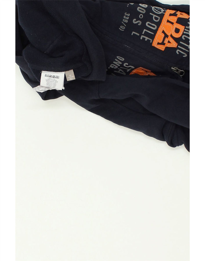 NAPAPIJRI Boys Graphic Zip Hoodie Sweater 11-12 Years Navy Blue Cotton | Vintage Napapijri | Thrift | Second-Hand Napapijri | Used Clothing | Messina Hembry 