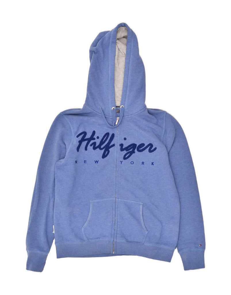 TOMMY HILFIGER Womens Graphic Zip Hoodie Sweater UK 16 Large Blue Cotton | Vintage Tommy Hilfiger | Thrift | Second-Hand Tommy Hilfiger | Used Clothing | Messina Hembry 