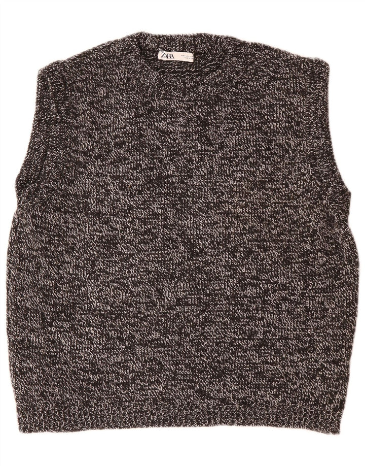 Zara Mens Vest Tank Top Small Black Flecked Polyacrylic