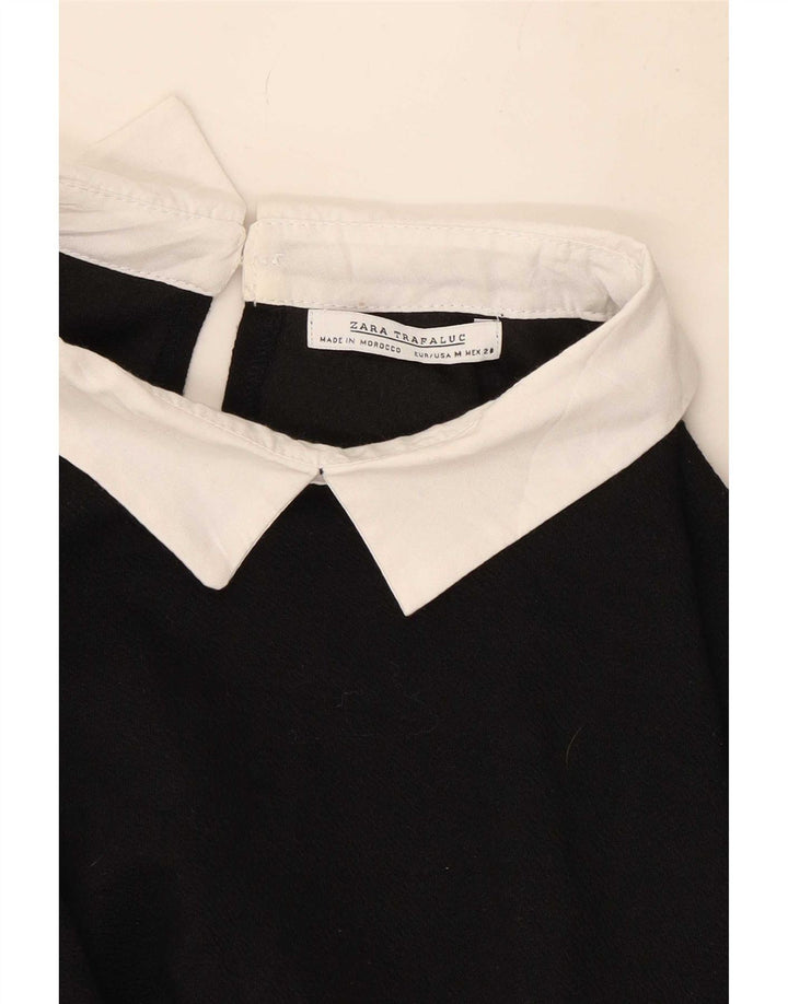 Zara Womens 3/4 Sleeve Shift Dress UK 12 Medium Black Colourblock