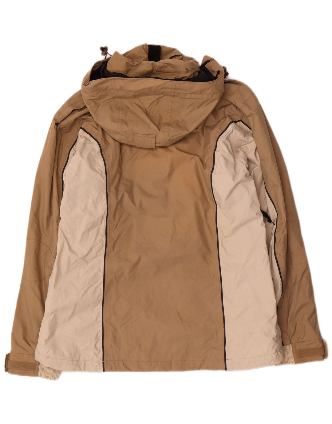 Helly Hansen Womens Hooded Rain Jacket UK 14 Medium Beige Colourblock Nylon