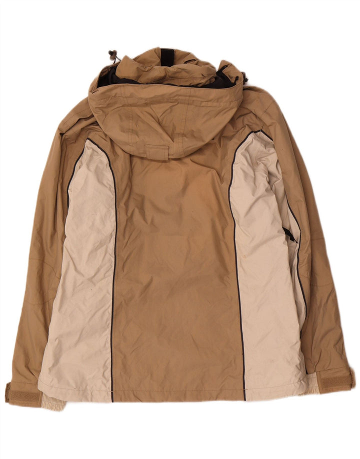 Helly Hansen Womens Hooded Rain Jacket UK 14 Medium Beige Colourblock Nylon
