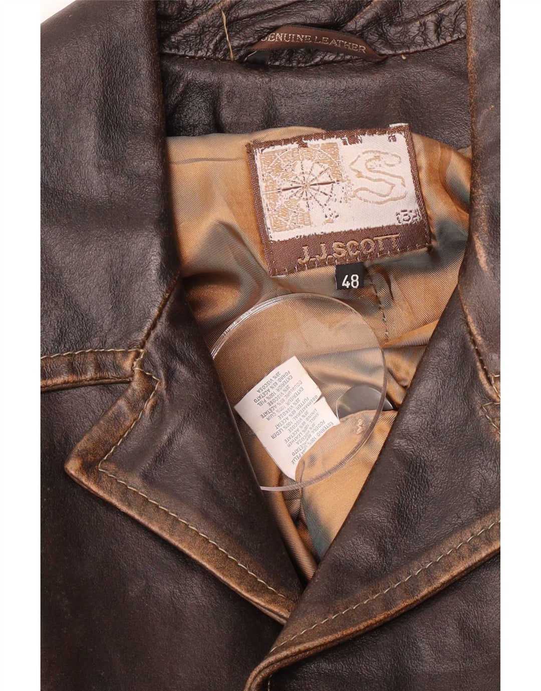J.J.Scott Mens Leather Jacket IT 48 Medium Brown