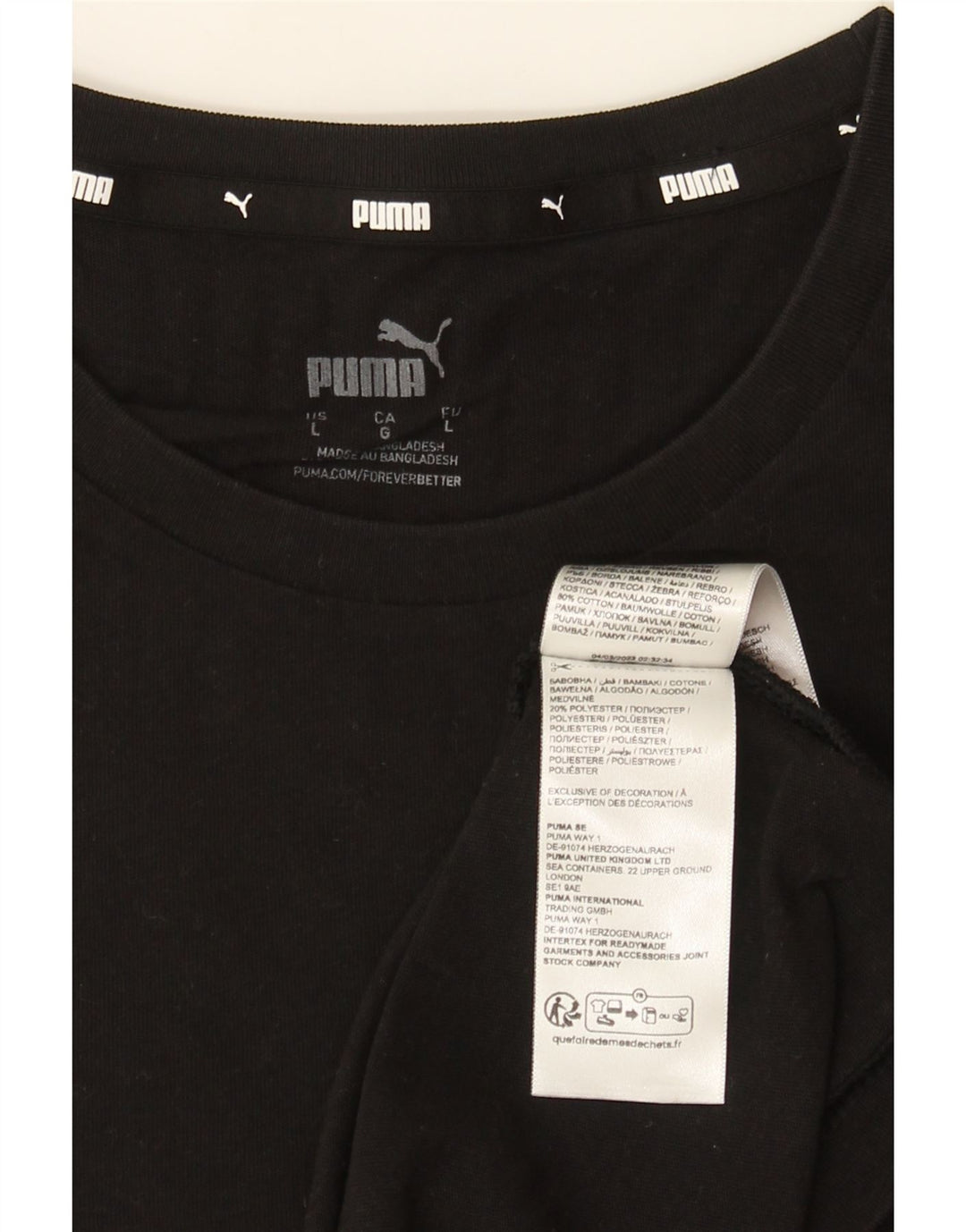 PUMA Mens T-Shirt Top Large Black Cotton