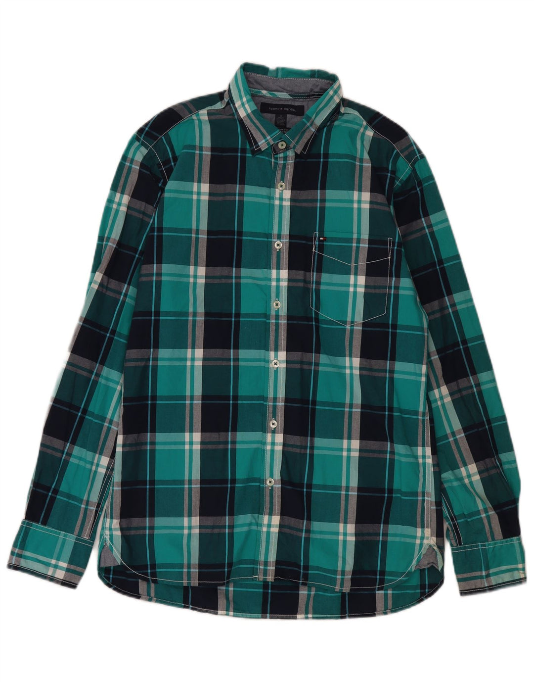 Tommy Hilfiger Mens Custom Fit Shirt Medium Blue Check Cotton
