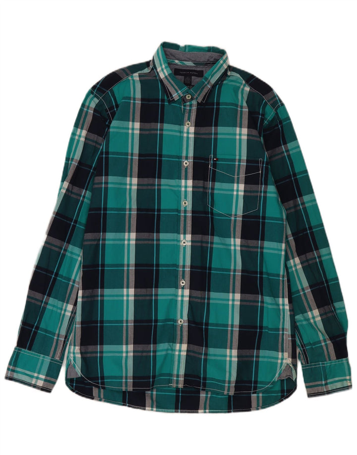 Tommy Hilfiger Mens Custom Fit Shirt Medium Blue Check Cotton