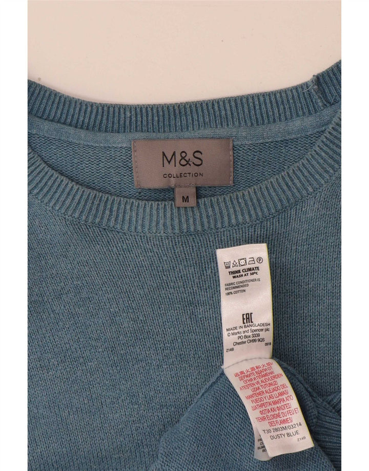 Marks & Spencer Mens Boat Neck Jumper Sweater Medium Blue Cotton