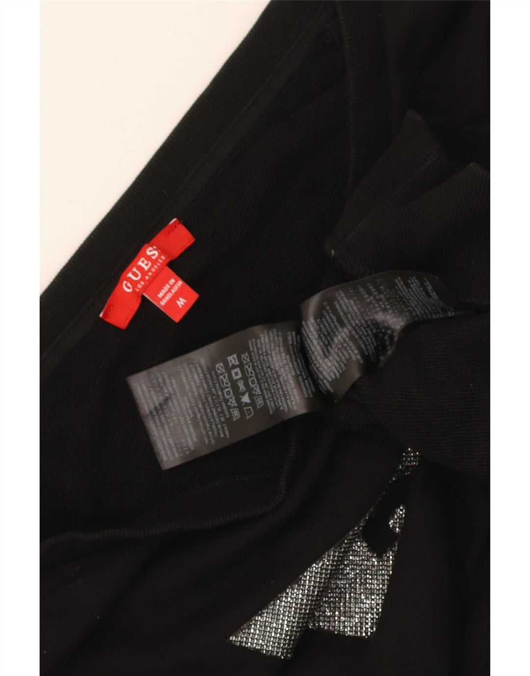 Guess Womens Crop Graphic Sweatshirt Jumper UK 14 Medium Black Cotton