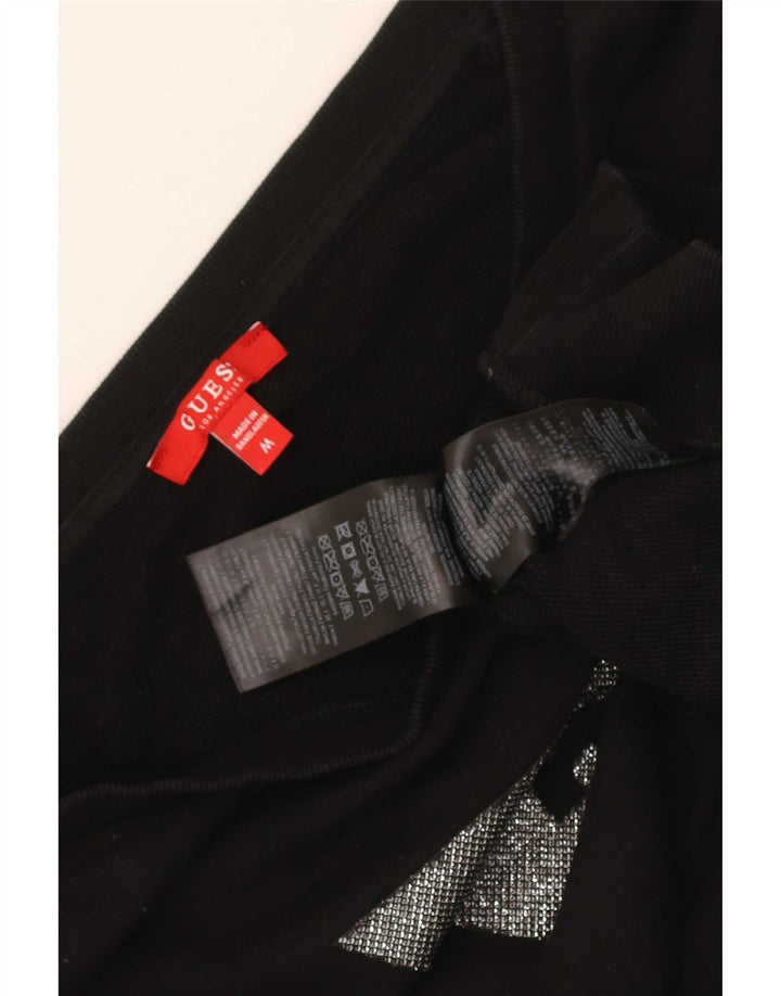Guess Womens Crop Graphic Sweatshirt Jumper UK 14 Medium Black Cotton