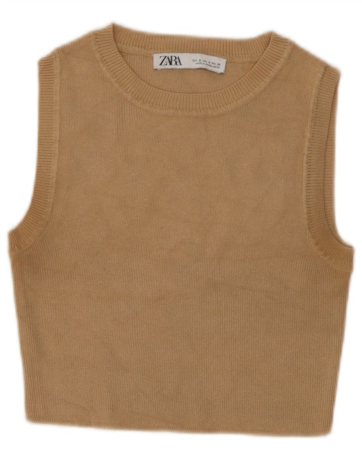 Zara Womens Crop Vest Top UK 10 Small Beige