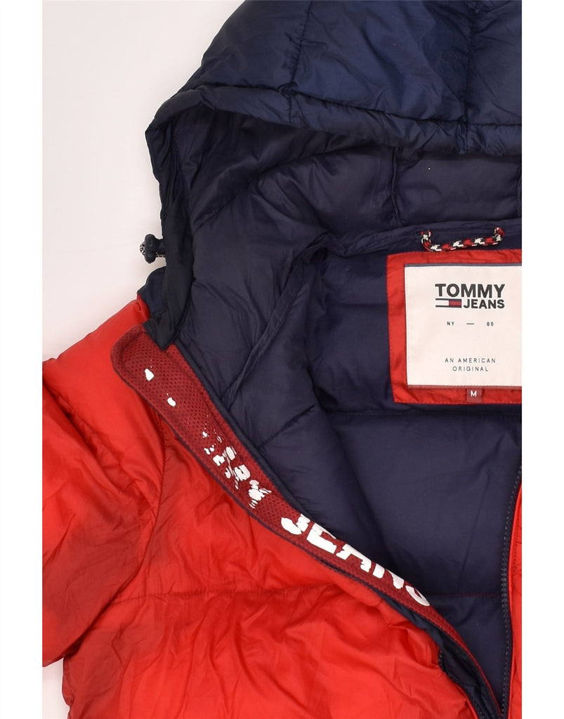 TOMMY HILFIGER Womens Hooded Padded Jacket UK 14 Medium Red Colourblock | Vintage Tommy Hilfiger | Thrift | Second-Hand Tommy Hilfiger | Used Clothing | Messina Hembry 