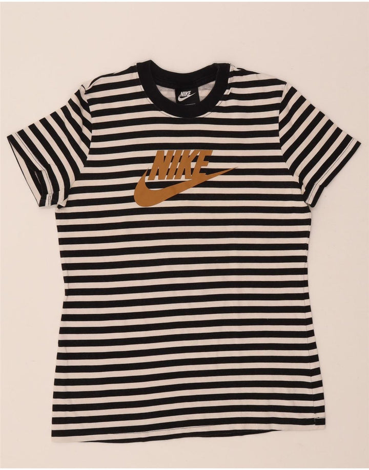 NIKE Womens Graphic T-Shirt Top UK 12 Medium Black Striped Cotton