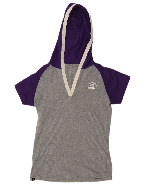 Nike Womens Hooded Graphic T-Shirt Top UK 12/14 Medium Grey Colourblock