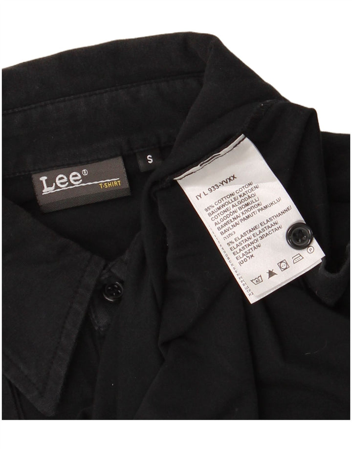 Lee Womens Graphic Polo Shirt UK 10 Small Black Cotton