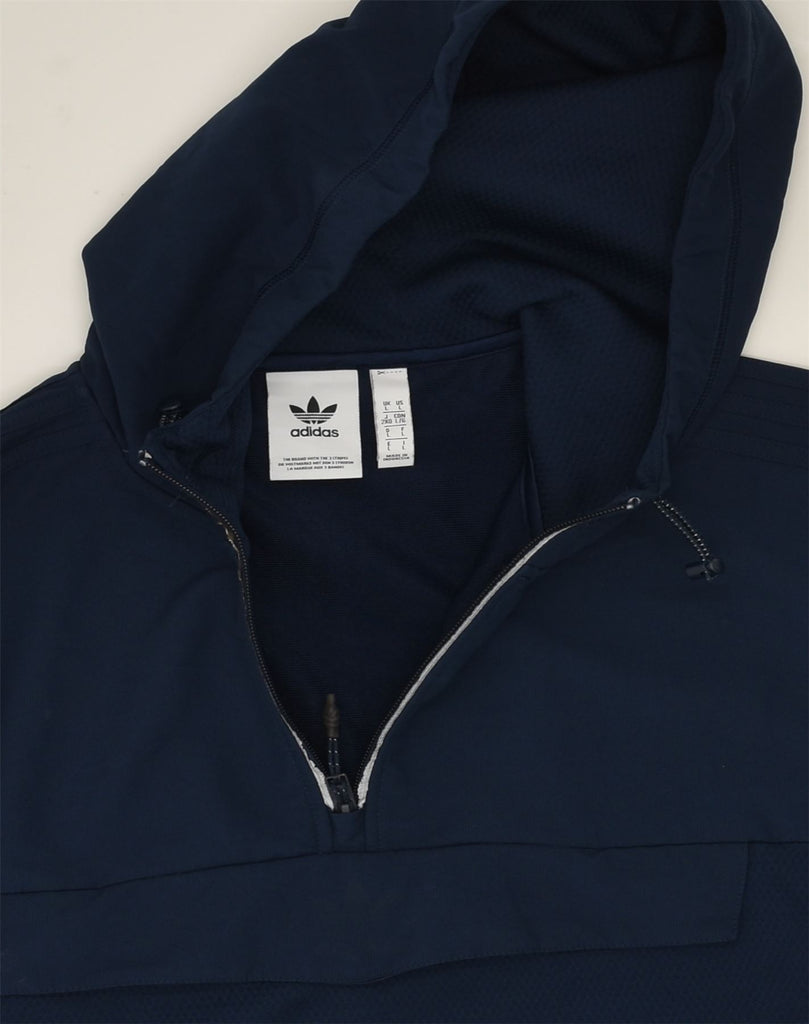 ADIDAS Mens Zip Neck Hoodie Jumper Large Navy Blue Polyester | Vintage Adidas | Thrift | Second-Hand Adidas | Used Clothing | Messina Hembry 