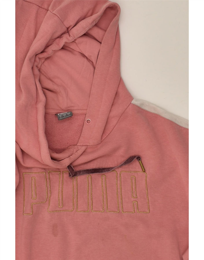 PUMA Womens Oversized Graphic Hoodie Jumper UK 10 Small Pink Cotton | Vintage Puma | Thrift | Second-Hand Puma | Used Clothing | Messina Hembry 