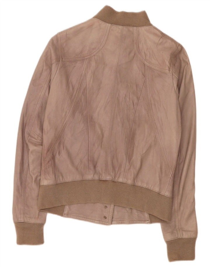 Zen Womens Crop Leather Jacket UK 8 Small Brown Leather