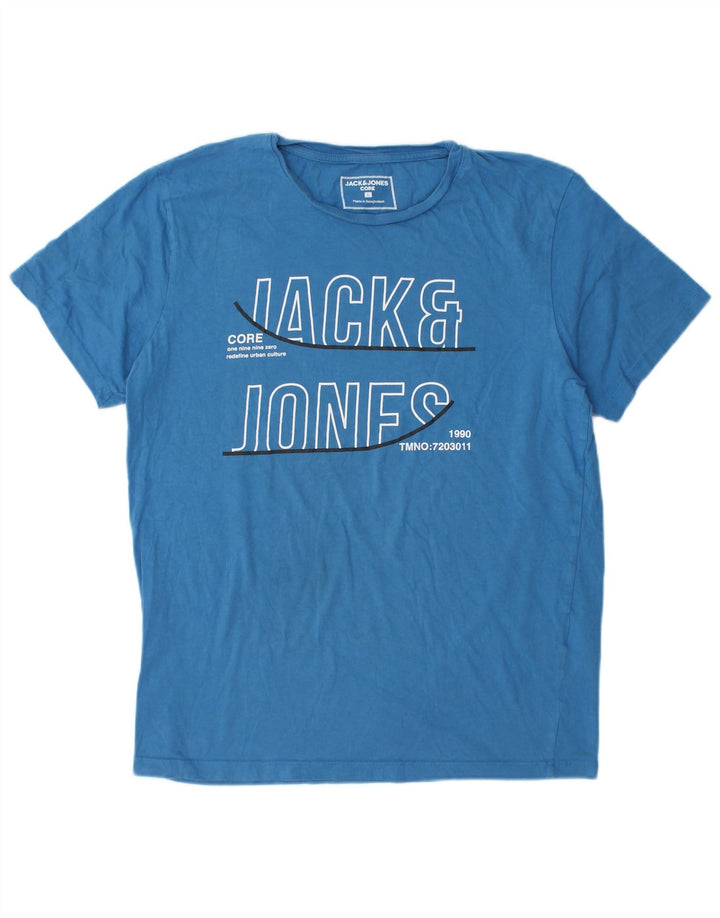 Jack & Jones Mens Graphic T-Shirt Top Large Blue Cotton