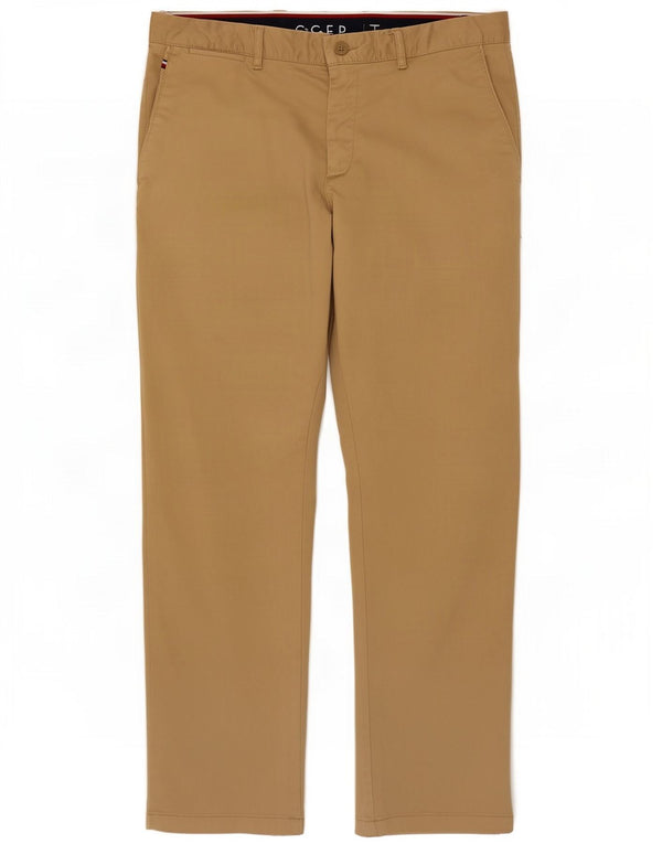 Tommy Hilfiger Mens Straight Chino Trousers W36 L30 Beige Cotton