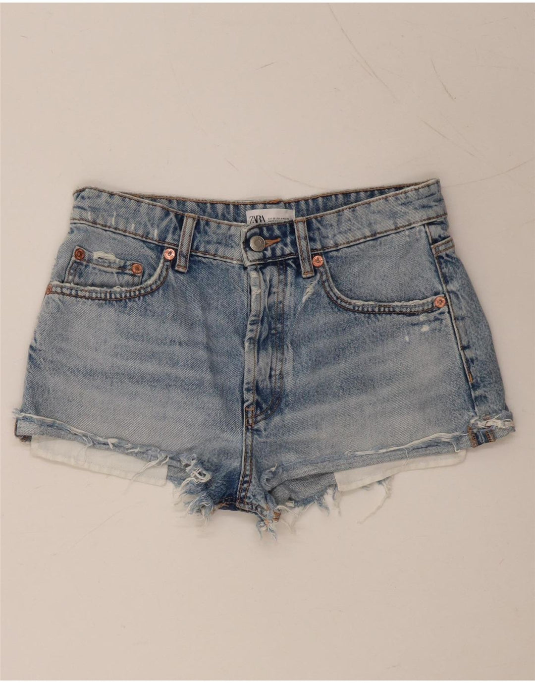 ZARA Womens Distressed Denim Shorts EU 36 XS W26  Blue Cotton