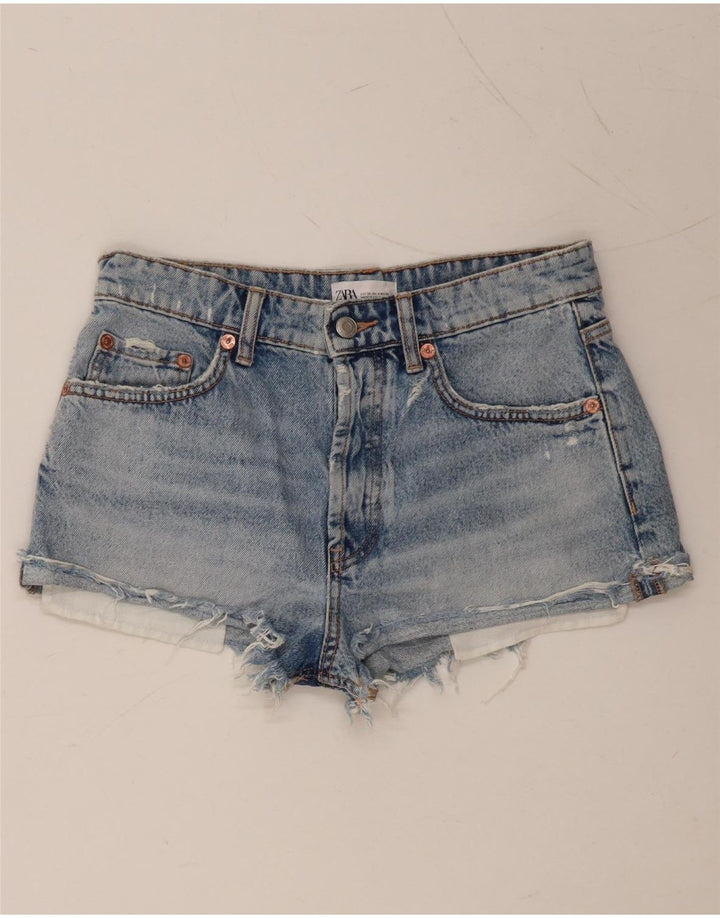 ZARA Womens Distressed Denim Shorts EU 36 XS W26  Blue Cotton