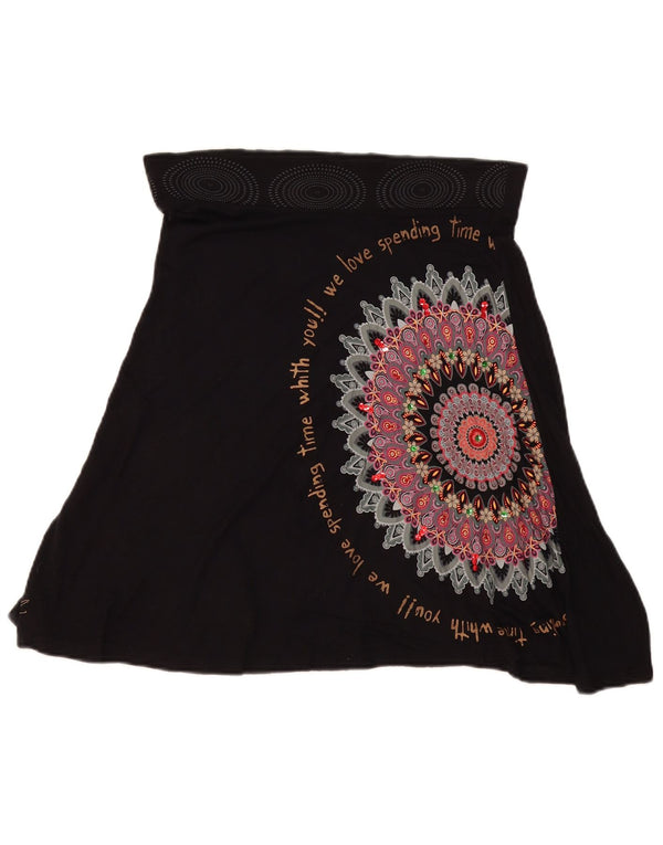 Desigual Womens Graphic A-Line Skirt W32 Large  Black Floral