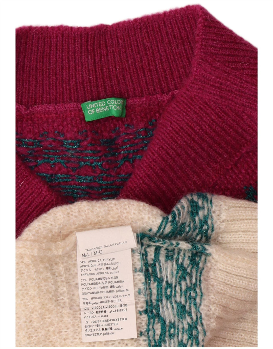 Benetton Womens Turtle Neck Jumper Sweater UK 14 Medium Burgundy Acrylic