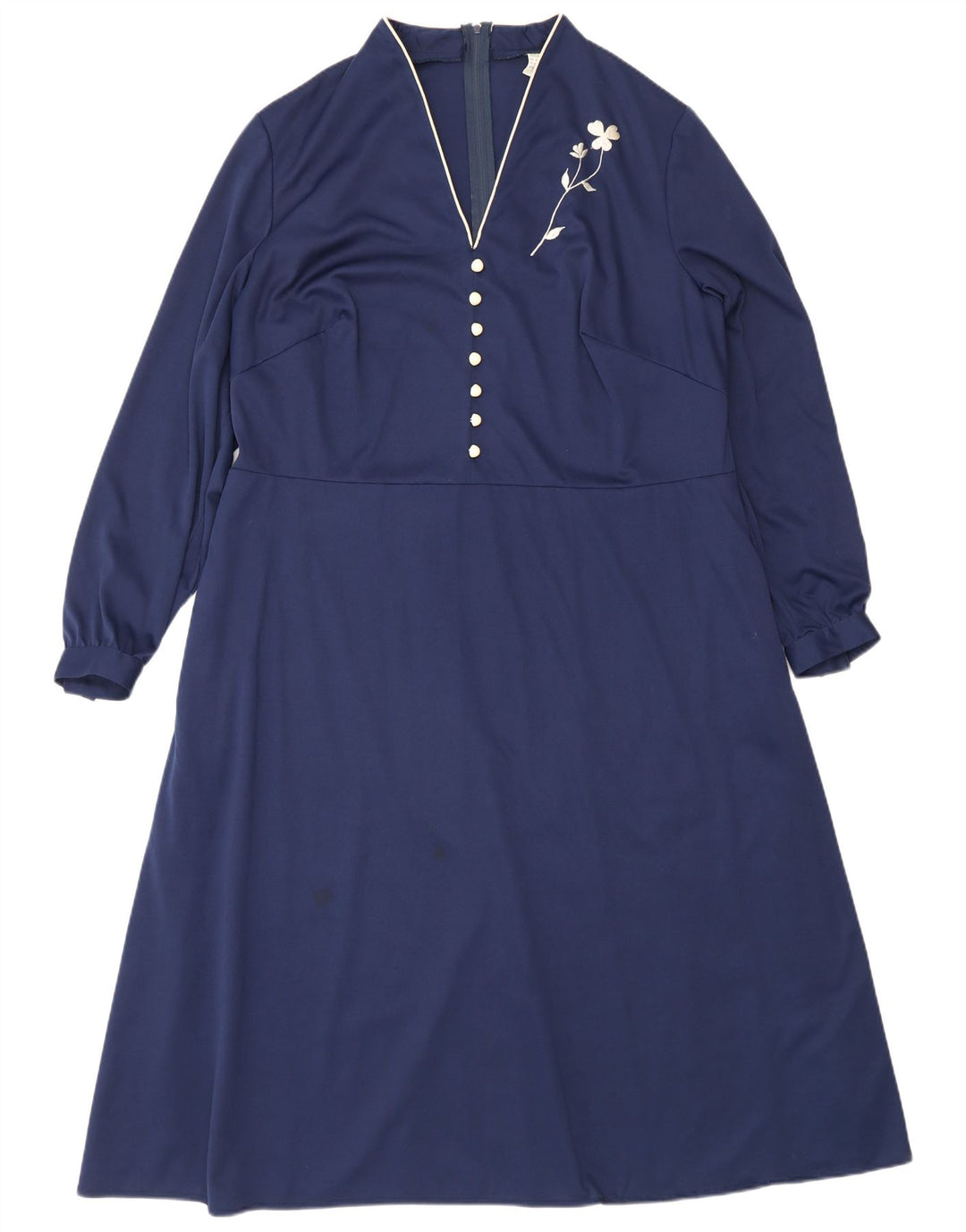 Vintage Womens Long Sleeve Maxi Dress IT 50 XL Navy Blue Polyester